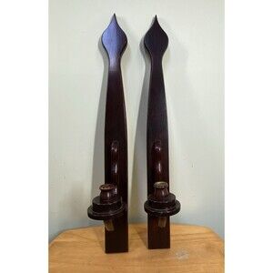 Cornwall Pair of 27" Long Dark Wooden Wall Sconce Candle Holder Home Decor Vtg